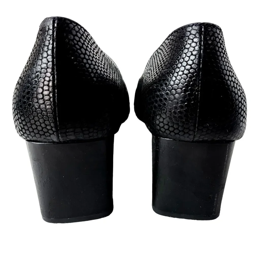 Bruno Magli Black Embossed Leather Contemporary Classic Pump‎ Shoes Size 6 #560